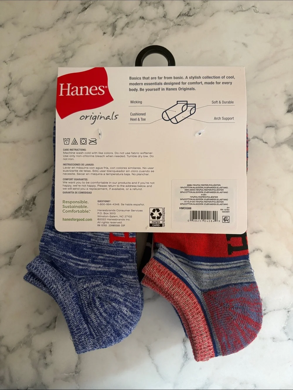 Hanes Men's No-Show Athletic Socks - Blue & Red (6 Pack)
